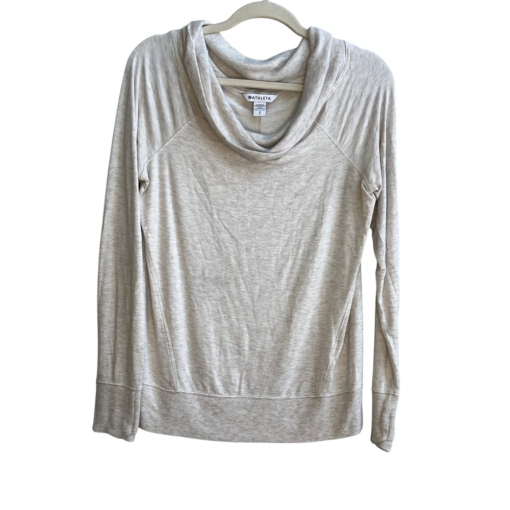 Athleta Studio Barre II Cowl Neck Long Sleeve Sweatshirt Heather Tan Size S